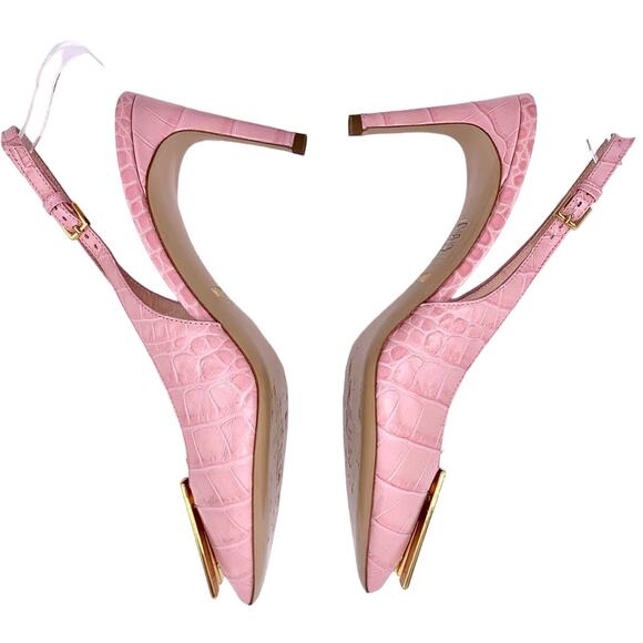 Moschino Couture Croc Embossed Leather M Slingback Pointed Heels Pink Gold 38.5 - Picture 3 of 13